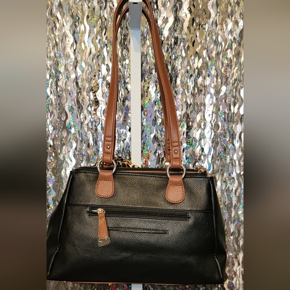 #379 B. Amici- Black/brown Handbag w/scarf/bag Charm - Picture 2 of 14